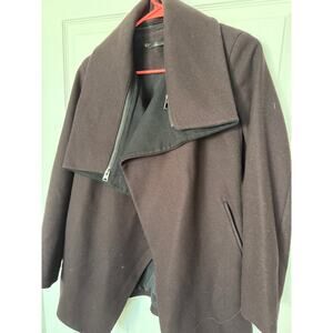 AllSaints (Size 4) Jax Coat Burgundy Jacket Shawl Collar Moto Brown Wool Blend
